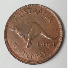 AUSTRALIA 1964 . ONE 1 PENNY . ERROR . LARGE LIP . OFF CENTRE